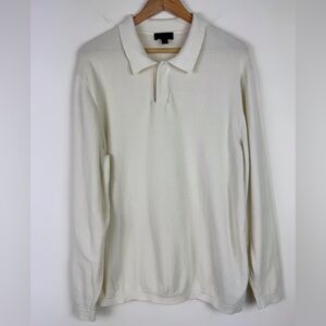 Magaschoni Men Cream Knit Collared Shirt